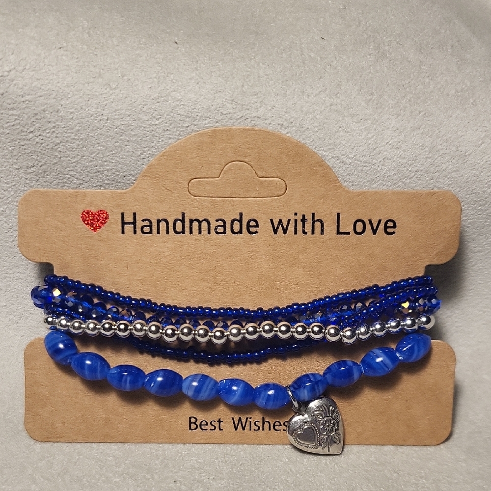 Handmade Blue Beaded Bracelet Set